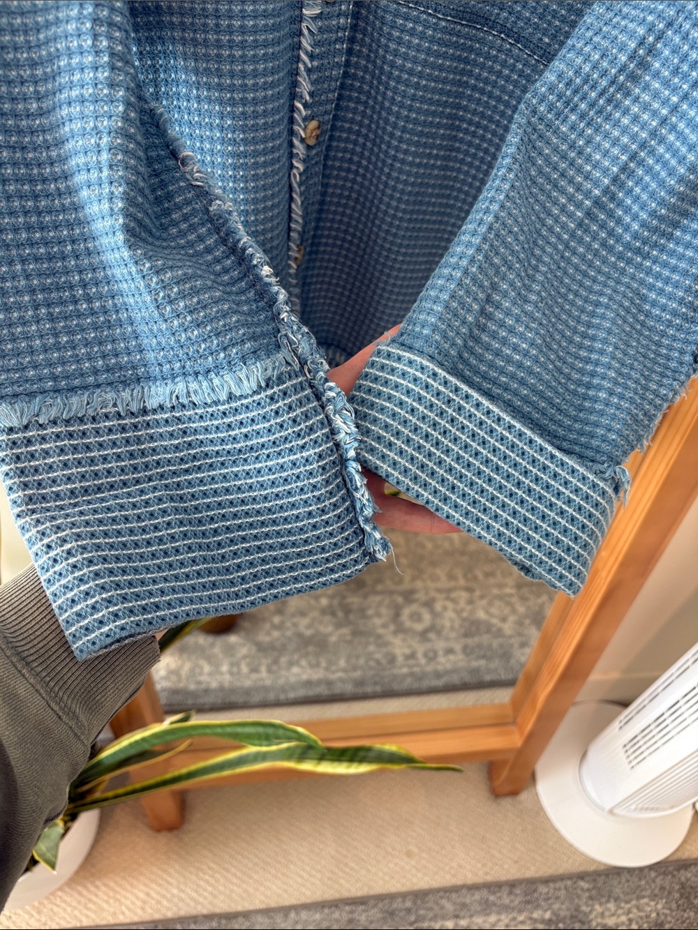 We the free beach bonfire shirt Light Blue Waffle-Textured Long-Sleeve Shirt - Picture 6 of 11